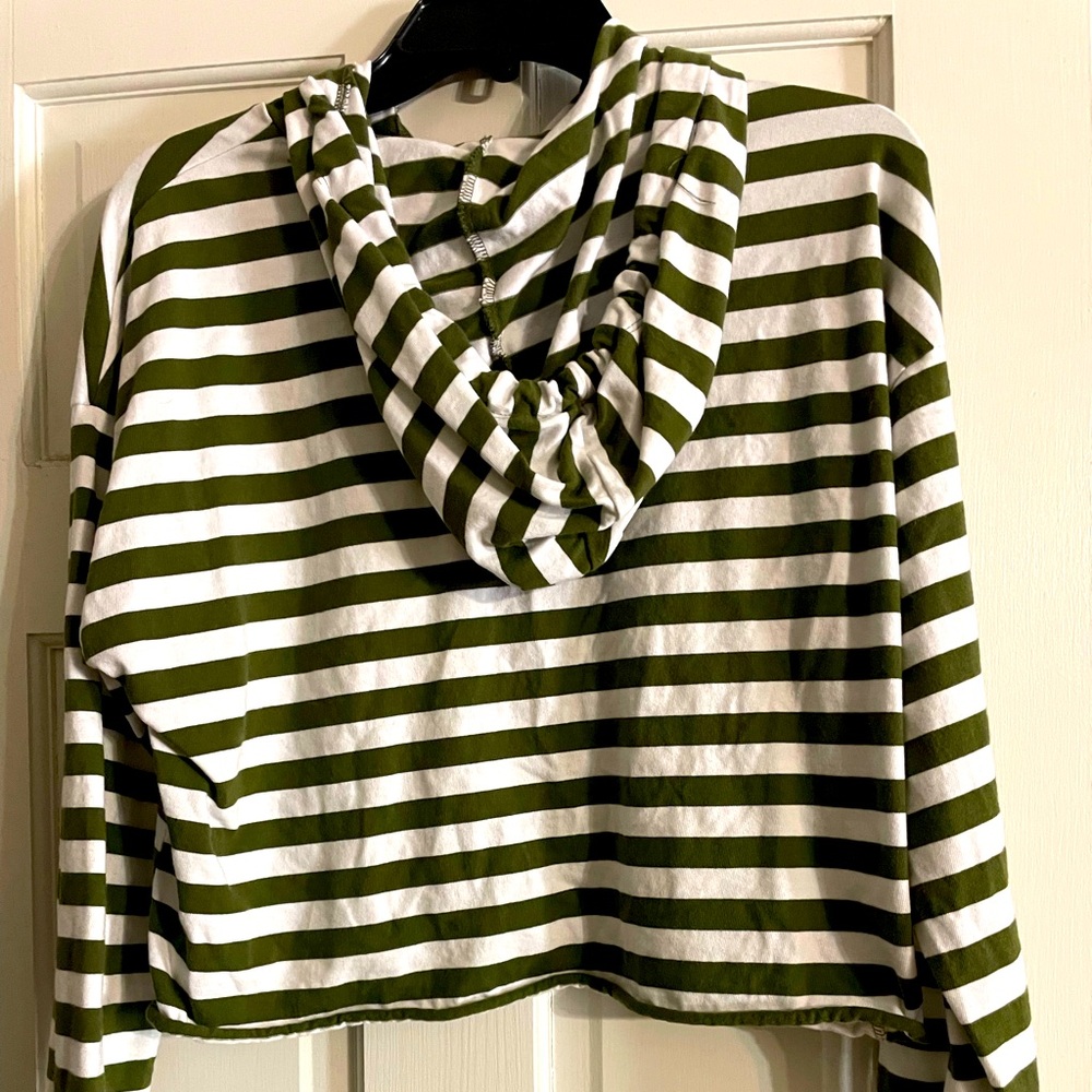 Striped olive green and white hoodie